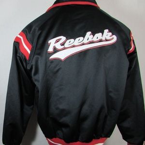 VINTAGE REEBOK CLOTH SPELL OUT BLACK JACKET SATIN